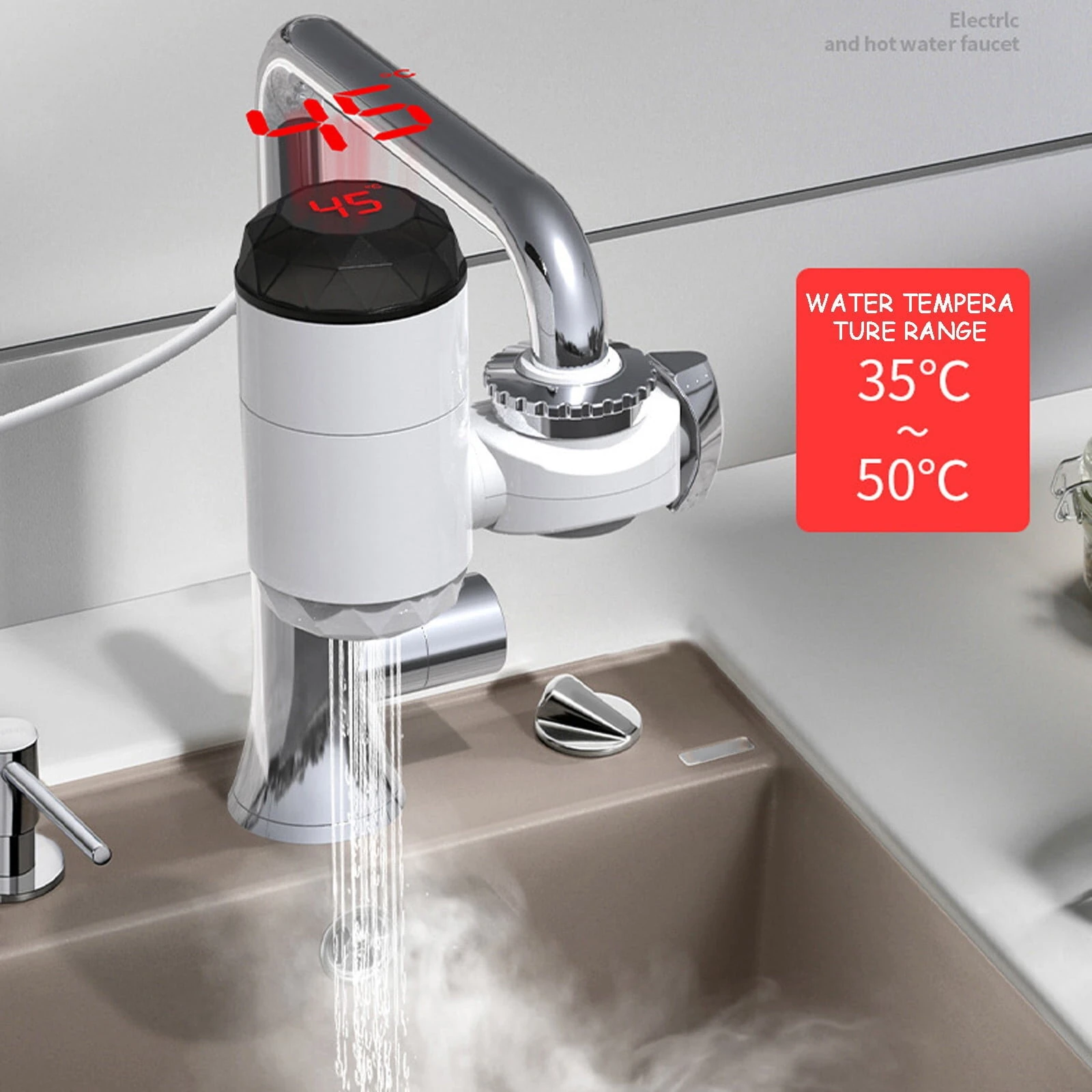 (image for) 3000W Instant Tankless Electric Water Heater Faucet with LED Display Easy Installation IPX4 Waterproof for Kitchen Bathroom